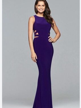 Faviana Sleek Purple Cutout Mermaid Gown 6